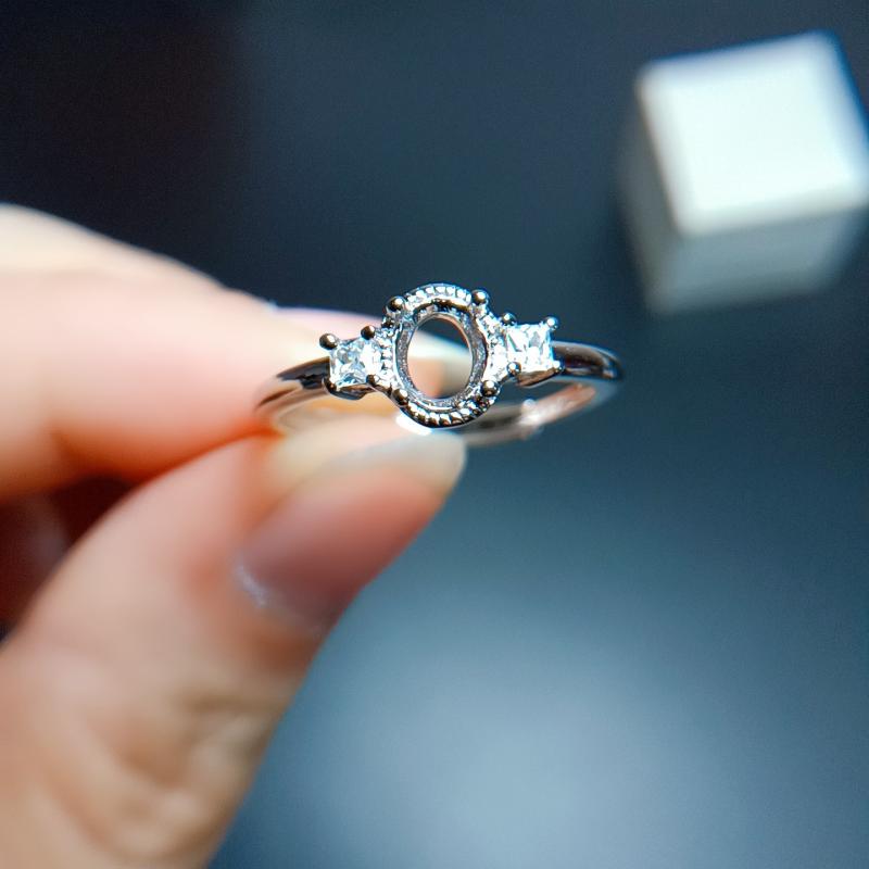 指輪 レディース S925シルバー フリーサイズ 空枠 オーバル型 縦4mm 横5mm 18Kホワイトゴールドメッキ 18Kローズゴールドメッキ シンプル ファッション 通勤 オフィス カジュアル(4)