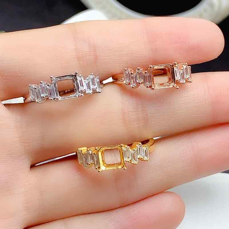 指輪 レディース S925 シルバー サイズ調整可能 フリーサイズ パヴェ風 ルース用 枕型 6x6mm 空枠 18K..