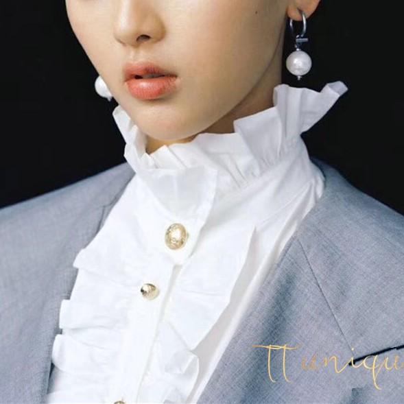 付け襟 レディース レトロ 宮廷風 ラッフルカラー フリル コットン素材 ゴールドボタン 上品 大人かわ..