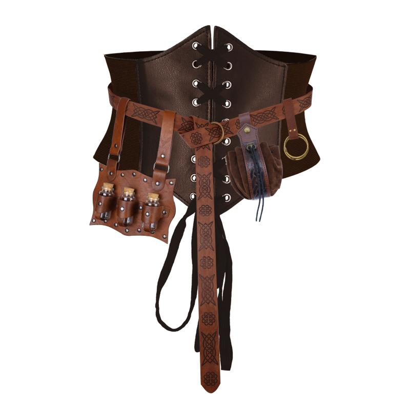 コスプレ レディース ハロウィン 中世風 西洋ファンタジー ゴシック ウエストベルト ポーションボトル 魔法瓶 アクセサリー セット 海賊 仮装 小道具 高品質PUレザー 装飾品