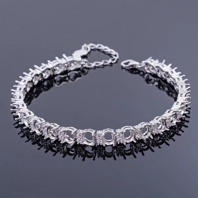 ブレスレット レディース 925シルバー 18Kホワイトゴールド ローズゴールドメッキ 空枠 オーバル 裸石用 ルース対応 3x5mm 3.5x4.5mm 4x...