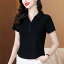 Tシャツ レディース 体型カバー 着痩せ 若見え POLO襟 半袖 ゆったり 無地 カジュアル きれいめ 通勤 ..