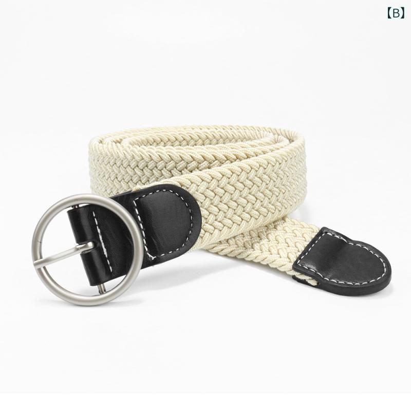 モズラボのベルト レディース 男女兼用 学生用 伸縮性 ゴム 編み込み カジュアル シンプル 韓国ファッション 上品 万能 オフィス 通勤 普段使い 布製 ラウンドバックル スクエアバックル(x2)｜アングル3