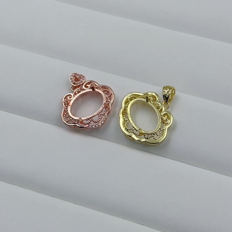 ペンダントトップ 電気メッキ加工 銅製 民族風 レトロモダン 如意 吉祥紋様 金色 ローズゴールド 大ぶり 花 ジルコニア DIY 空枠パーツ 玉髄用