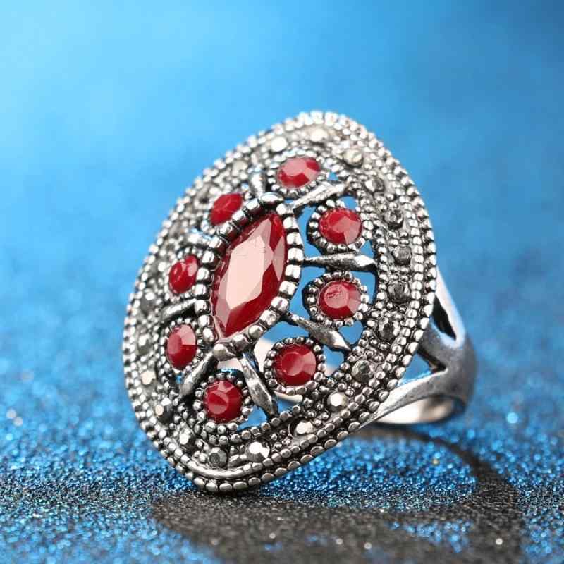 指輪 レディース ボヘミアン レトロ フラワーモチーフ 輝くブラックジルコニア アンティーク調ゴールド..