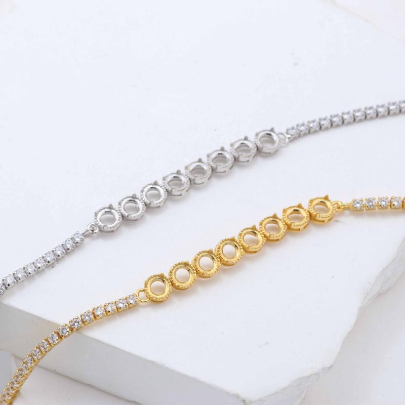 ブレスレットパーツ S925純銀製 空枠 卵型翡翠 ジェード 天然石 ルース埋め込み用 DIYアクセサリー シ..