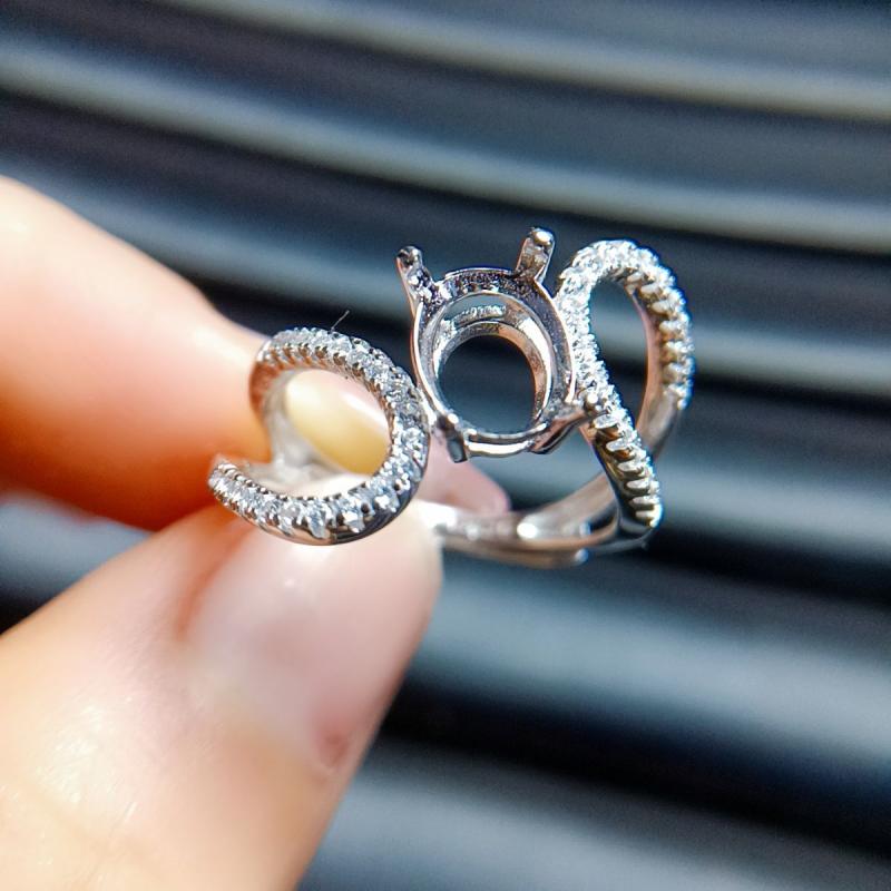 指輪 レディース S925シルバー製 オープンタイプ サイズ調整可能 楕円形 6x8mm 空枠 電気メッキ加工 ホワイトゴールド ローズゴールド イエローゴールド ファッション 通勤 オフィス カジュアル(4)