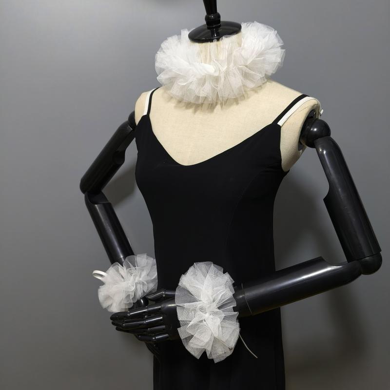 付け襟 レディース 女性用 ラッフルカラー フリル スタンドカラー 宮廷風 パフスリーブ風 シアー メッシュ チュール素材 秋冬 重ね着