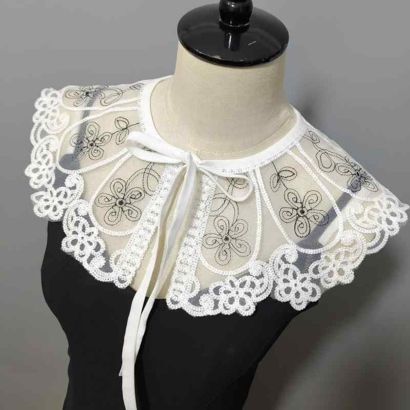 付け襟 レディース フェイクカラー 刺繍 メッシュ 切り替え シフォン ショール スカーフ 春夏 大人 上品 きれいめ カジュアル オフィス 通勤 日よけ 冷房対策 首元カバー