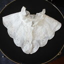 つけ襟 レディース スタンドカラー 刺繍 フリル メッシュ シアー素材 リボン付き 重ね着 レイヤード フェミニン ブラウス シャツ ワンピース きれいめ