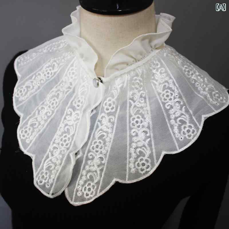 モズラボのつけ襟 レディース スタンドカラー 刺繍 フリル メッシュ シアー素材 リボン付き 重ね着 レイヤード フェミニン ブラウス シャツ ワンピース きれいめ｜アングル2