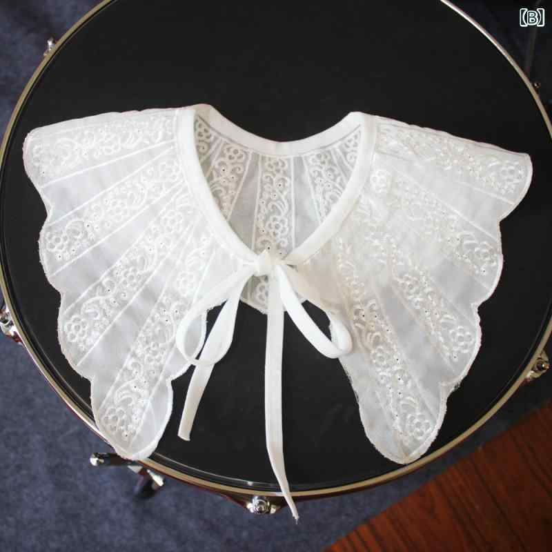 モズラボのつけ襟 レディース スタンドカラー 刺繍 フリル メッシュ シアー素材 リボン付き 重ね着 レイヤード フェミニン ブラウス シャツ ワンピース きれいめ｜アングル3