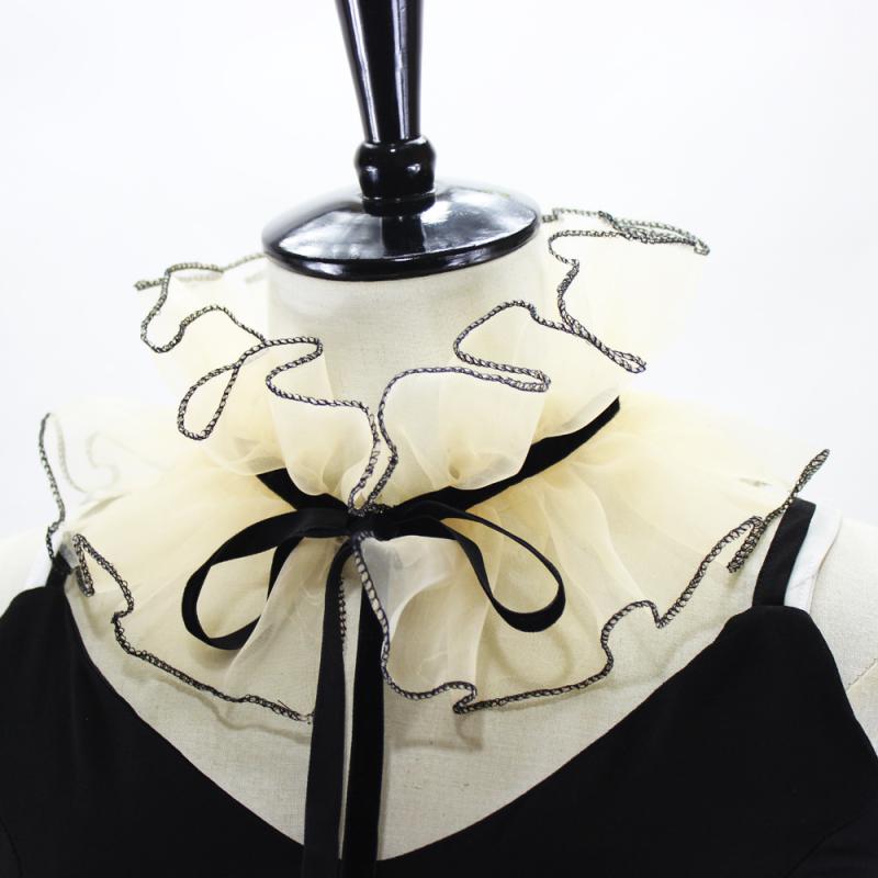 付け襟 レディース ステージ映え 森ガール風 レトロ フリルカラー ラッフル オーガンジー 重ね着 フェイクカラー 大人用 ベージュ ワインレッド ライトグレー