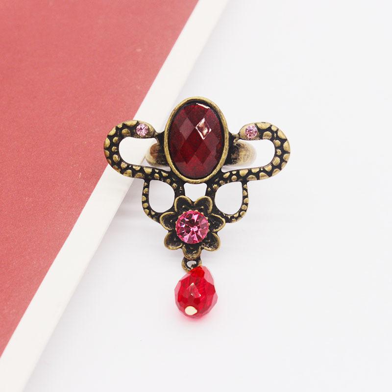 指輪 レディース S字 スネークモチーフ ルビー ラインストーン 個性的 合わせやすい 欧米スタイル レトロ アンティーク調 合金製 ファッションアクセサリー