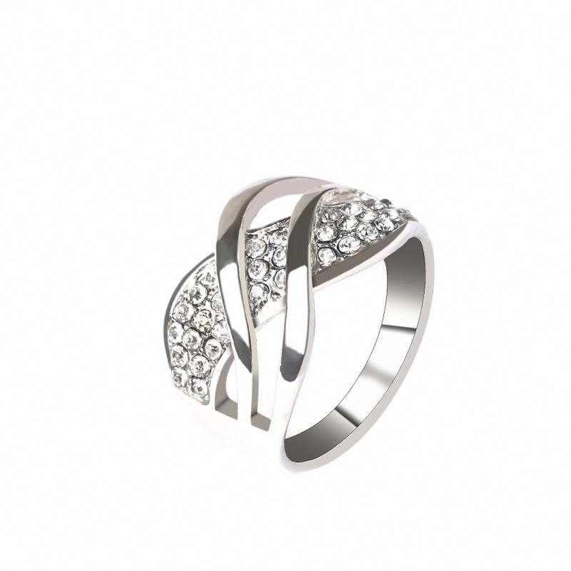 指輪 ユニセックス スワロフスキーエレメントクリスタル 金メッキ 透かし彫り 波型デザイン ヨーロピア..