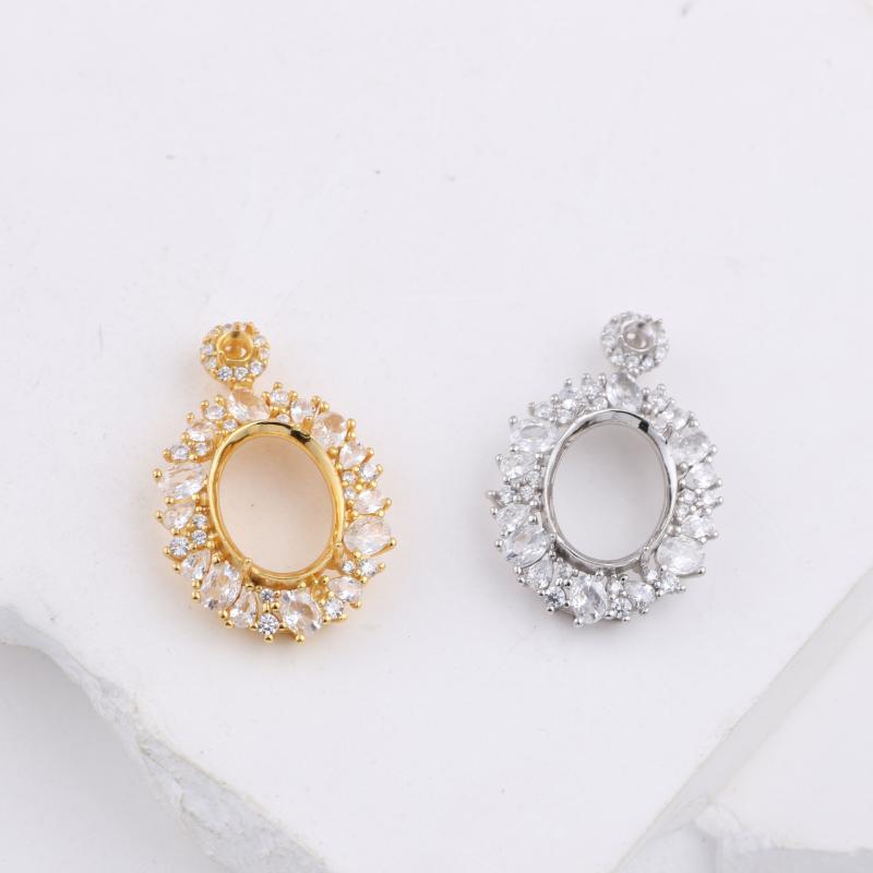 ペンダントトップ S925 純銀製 宝石ルース用 空枠 卵型 オーバル型 石留め 台座 琥珀 翡翠 対応 電気メ..