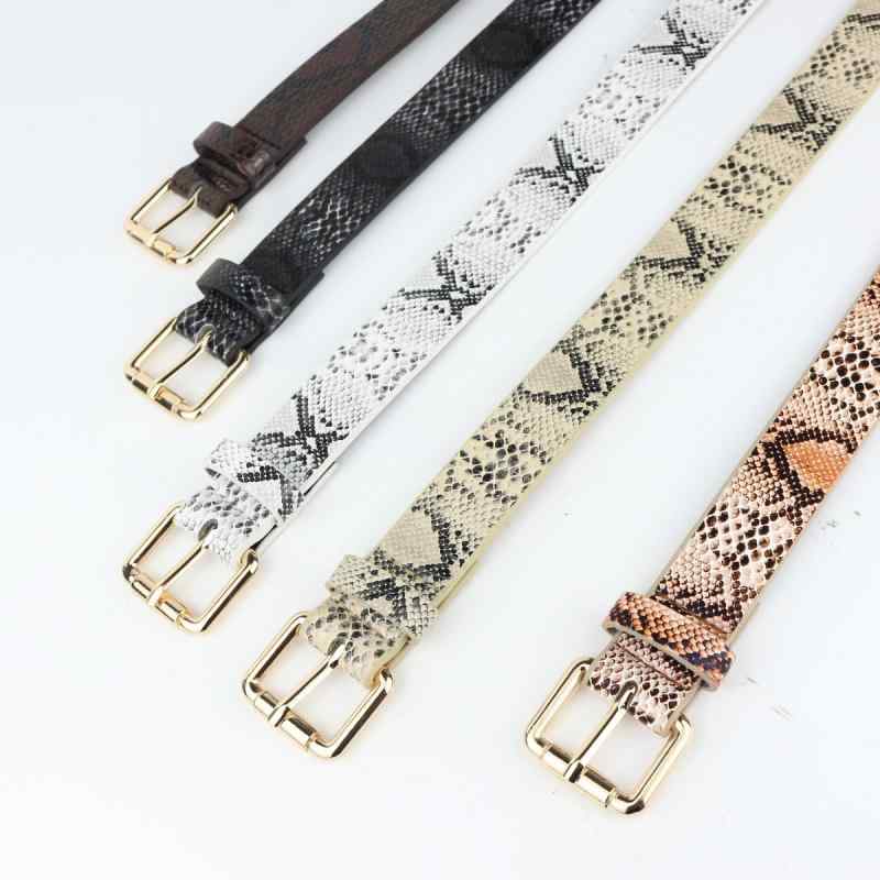 ベルト レディース 細身 スリム 合皮 ヘビ柄 パイソン柄 ピンバックル シンプル レトロ 韓国風 原宿系 ..