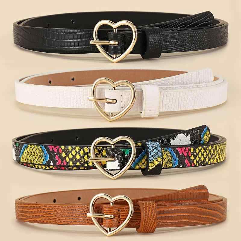 レディース ベルト シンプル ハート ピンバックル PUレザー 細身 万能 韓国風 かわいい おしゃれ ロングシャツ ワンピース オフィス カジュアル 通勤 アクセント(x2)