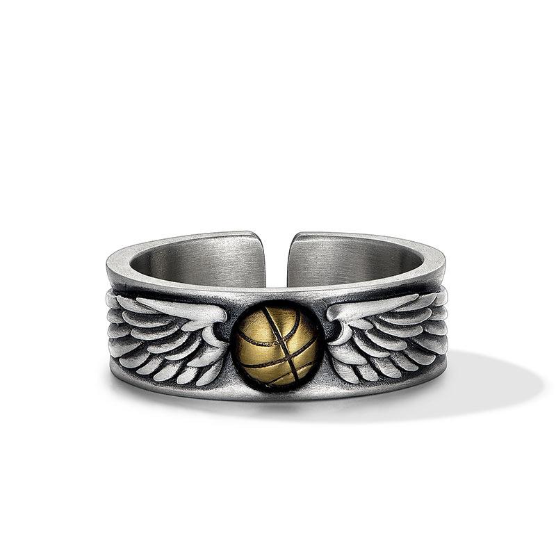 指輪 男女兼用 バスケットボール モチーフ レトロ クラシック 高級感 個性的 オープンリング フリーサイズ 銅製 シルバーメッキ 電気メッキ 万能 カジュアル