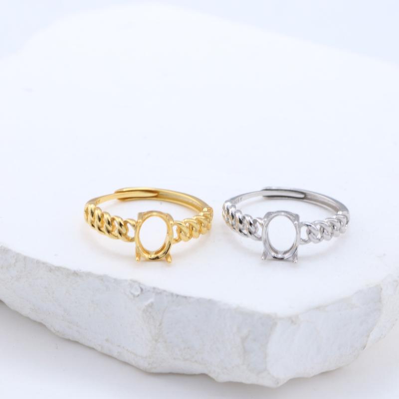 指輪 レディース S925純銀 空枠 DIY セッティング用 サイズ調整可能 フリーサイズ 電気メッキ加工 ホワイトゴールド イエローゴールドカラー 翡翠 琥珀 碧玉 和田玉対応 シンプル ファッション 通勤(4)