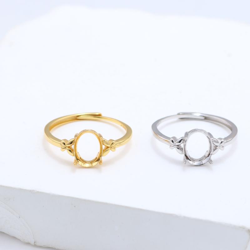 指輪 925シルバー 楕円形 卵型 サイズ調整可能 オープンリング 空枠 重厚感 電気メッキ加工 未装飾 宝石なし シンプル ファッションリング