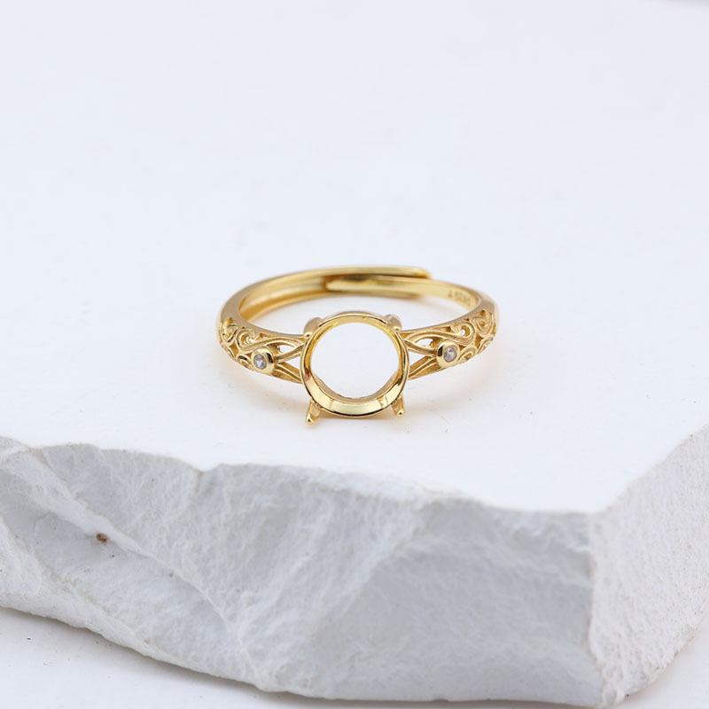 指輪 S925シルバー フリーサイズ 花 卵型 空枠リング台 電気メッキ加工 ホワイトゴールド イエローゴー..