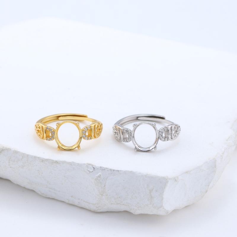 指輪 楕円形 エッグ型 多サイズ対応 未セッティング 宝石なし 925銀 シルバー 重厚感 空枠リング 開口部 調整可能 電気メッキ加工 プラチナ色 ゴールド色 シンプル 通勤