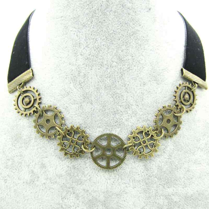 ネックレス レディース レトロ スチームパンク ギアモチーフ チョーカー 合金製 電気メッキ加工 アンティークカラー(x2)