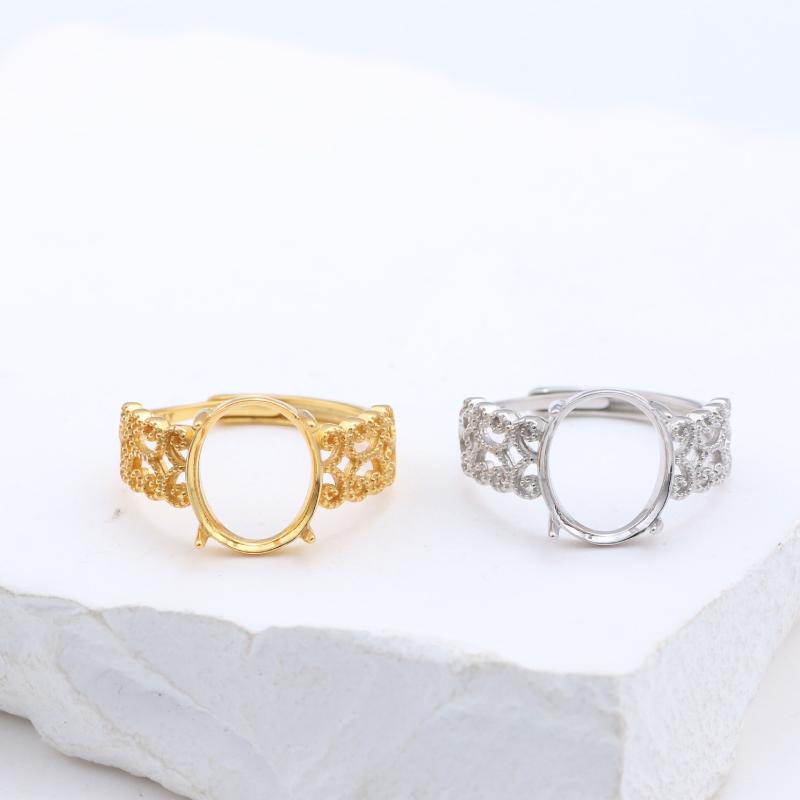 指輪 レディース オーバル 卵型 フリーサイズ サイズ調整可能 925シルバー 高品質 空枠 石なし 精巧な..