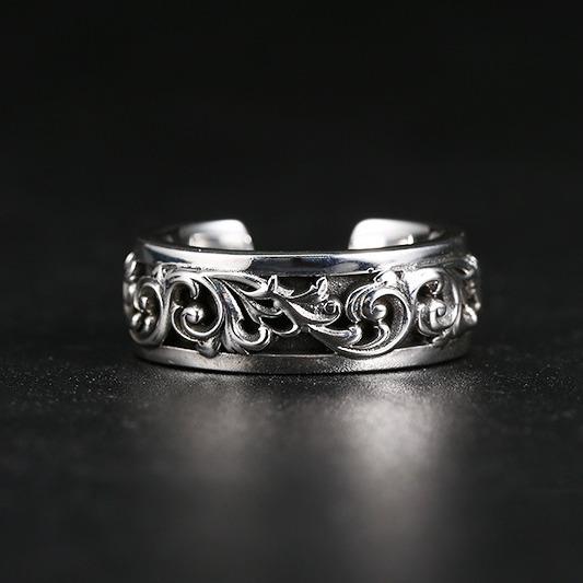 指輪 男女兼用 調節可能 ハンドメイド 銀メッキ ヴィンテージ 唐草模様 ペアリング 韓流ファッション トレンド アクセサリー 春夏