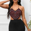 ワンピース レディース ホルターネック キャミソール ハート ラインストーン装飾 セクシー ニット ミニ丈 大胆 背中開き レースアップ タイト ウエストゴム 春夏