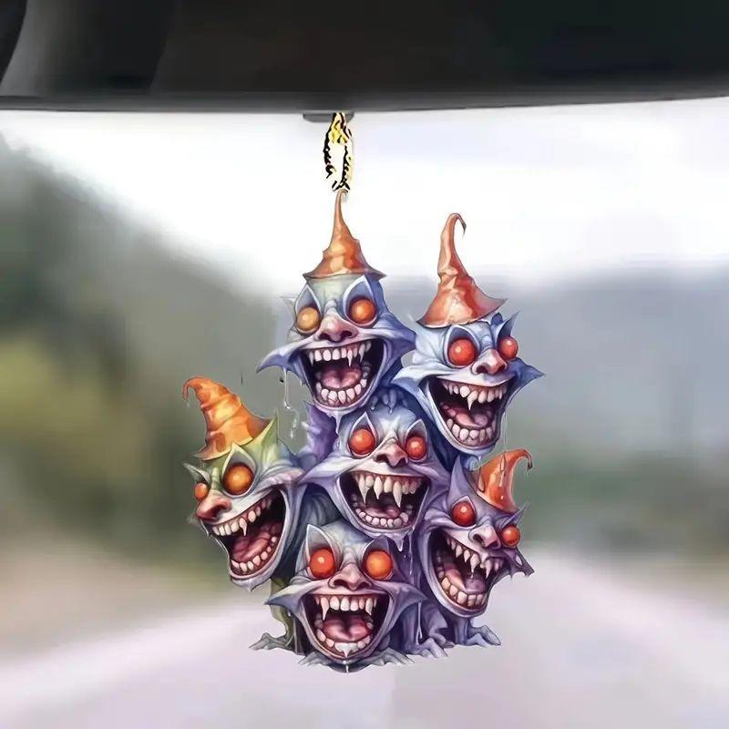 カーチャーム アクリル製 フラット 軽量 ハロウィンデザイン 個性的 車内装飾 ルームミラー吊り下げオーナメント かわいい ユニーク 装飾品(x2)