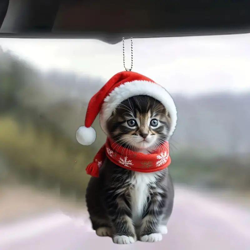 クリスマスオーナメント かわいい 猫 アクリル製 クリスマスツリー飾り 車内アクセサリー キーホルダー..