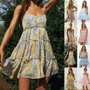 ワンピース レディース 春夏 キャミソール プリント Aライン ショート丈 ノースリーブ 欧米風 リゾート風 セクシー きれいめ エレガント ポリエステル