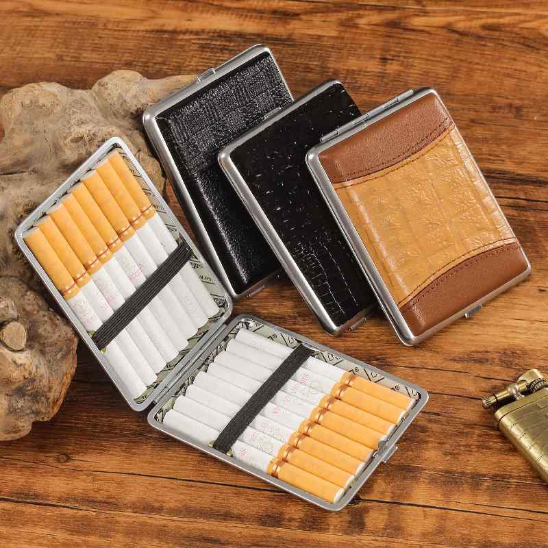 シガレットケース メンズ 携帯用 防湿 耐衝撃 本革 切り替え 16本収納 ビジネス カジュアル おしゃれ ..
