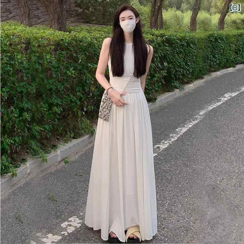 ドット 水玉 ワンピース ティーブレイク フレンチ ドット 柄 ワンピース 女性用 2025夏 スリムフィット 海辺の 休日 ロング スカート