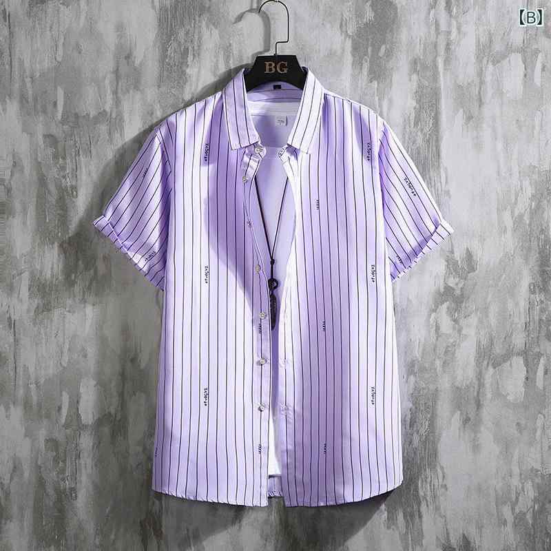 シャツ メンズ ワイシャツ 春夏 イージーケア ウォッシャブル ポリエステル混紡 シンプル プリントストライプ 半袖 ビジネスカジュアル 通勤