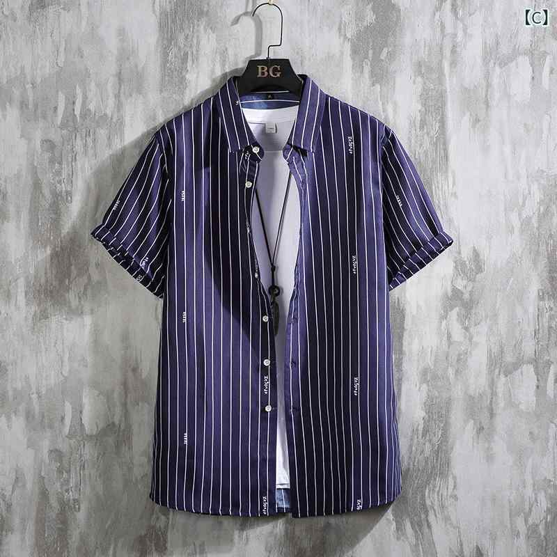 シャツ メンズ ワイシャツ 春夏 イージーケア ウォッシャブル ポリエステル混紡 シンプル プリントストライプ 半袖 ビジネスカジュアル 通勤