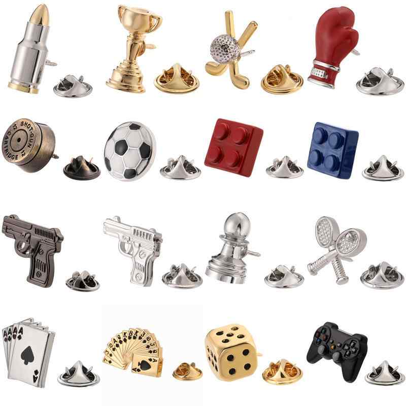 ピンブローチ 男女兼用 高品質 銅製 電気メッキ加工 スポーツモチーフ ゴルフ チェス ピストル 銃 弾丸..