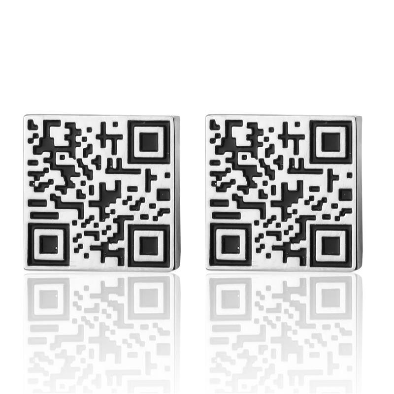 カフスボタン メンズ フレンチカフス エナメル QRコード柄 電気メッキ加工 ブラック ビジネス 結婚式 フォーマル スーツスタイル(x2)