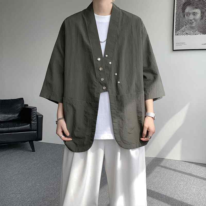 シャツ メンズ 接触冷感 UVカット 洗える アイロン不要 ゆったり 半袖 七分袖 スタンドカラー カジュアル 大きいサイズ 開襟シャツ 無地 アウター 春夏