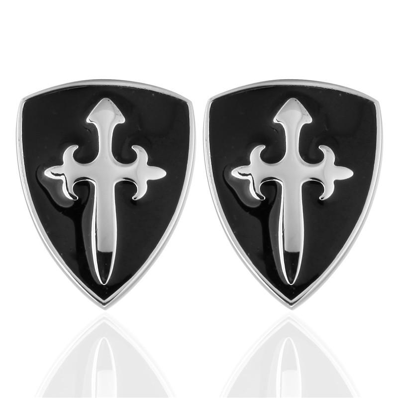 カフスボタン メンズ 高品質 フレンチカフス エナメル ブラック 盾型 電気メッキ加工 欧米風 ビジネス フォーマル ギフト プレゼント 父の日(x2)