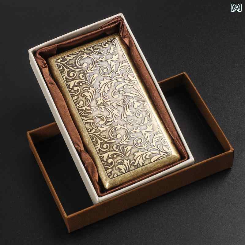 シガレットケース 男女兼用 スリム 20本収納 ロングタイプ ブロンズカラー レトロ アンティーク風 唐草模様 モダンチャイニーズスタイル おしゃれ 携帯用 プレゼントにおすすめ(x2)