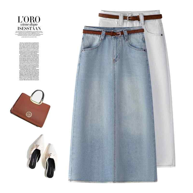 スカート レディース 薄手 デニム ハイウエスト 着痩せ効果 ストレート タイト ロングスカート 無地 カジュアル 着回し コットン ウォッシュ加工 微ストレッチ 春夏