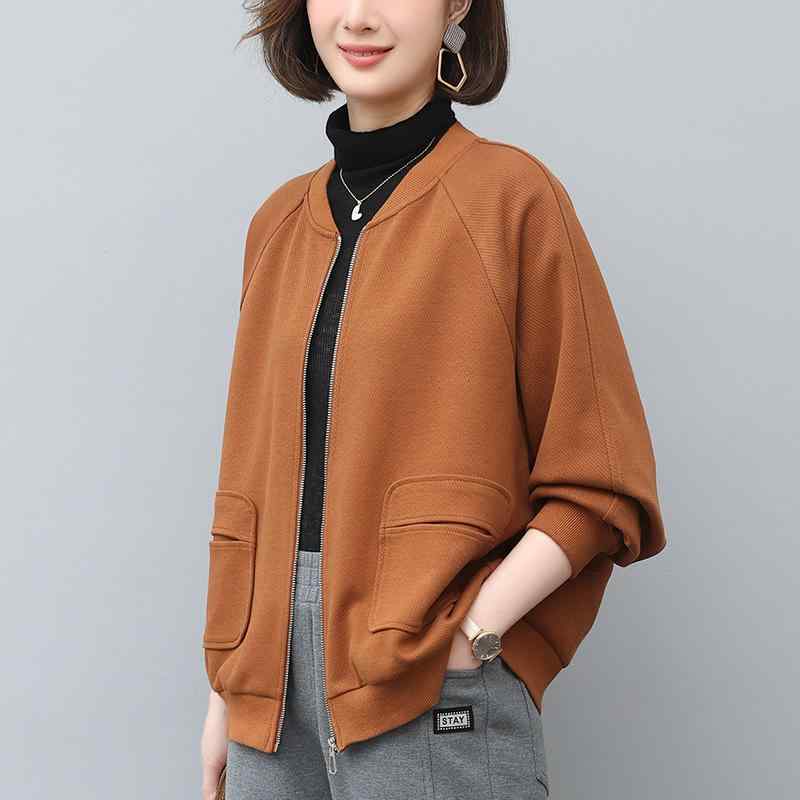 スウェットジャケット レディース ミセス ジップアップ 厚手 スタンドカラー カジュアル スポーツ ベースボールジャケット スタジャン 韓国風 通勤 ゆったり コットン 春秋