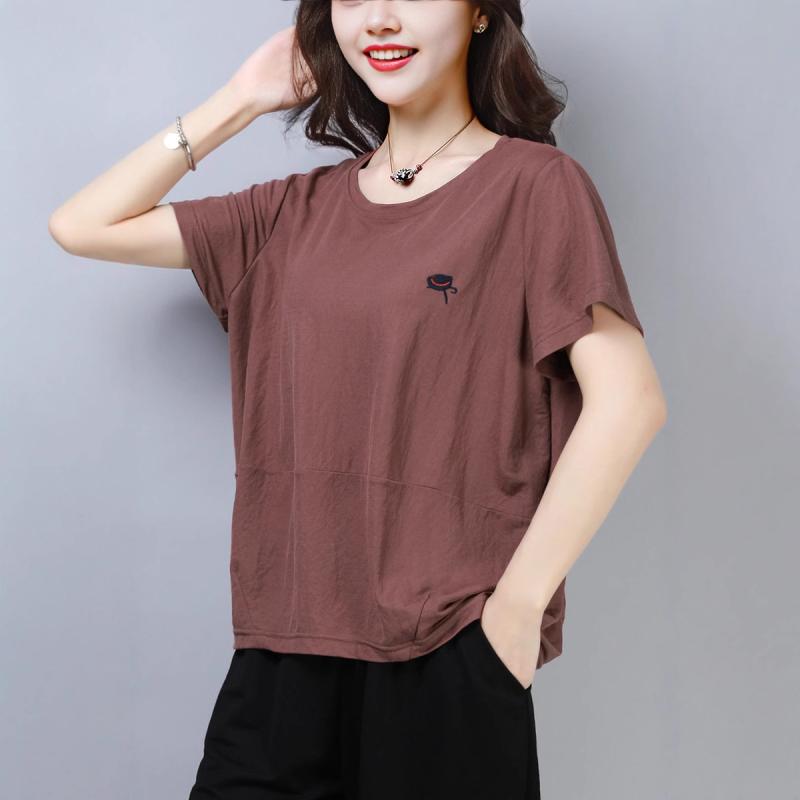 Tシャツ レディース 半袖 ゆったり 体型カバー 大きいサイズ ミセス 無地 切り替え クルーネック プル..