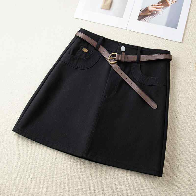 スカート レディース ハイウエスト 裏地付き 着痩せ Aライン ミニ丈 カジュアル シンプル 着回し 韓国風 無地 ポリエステル ベルト付き