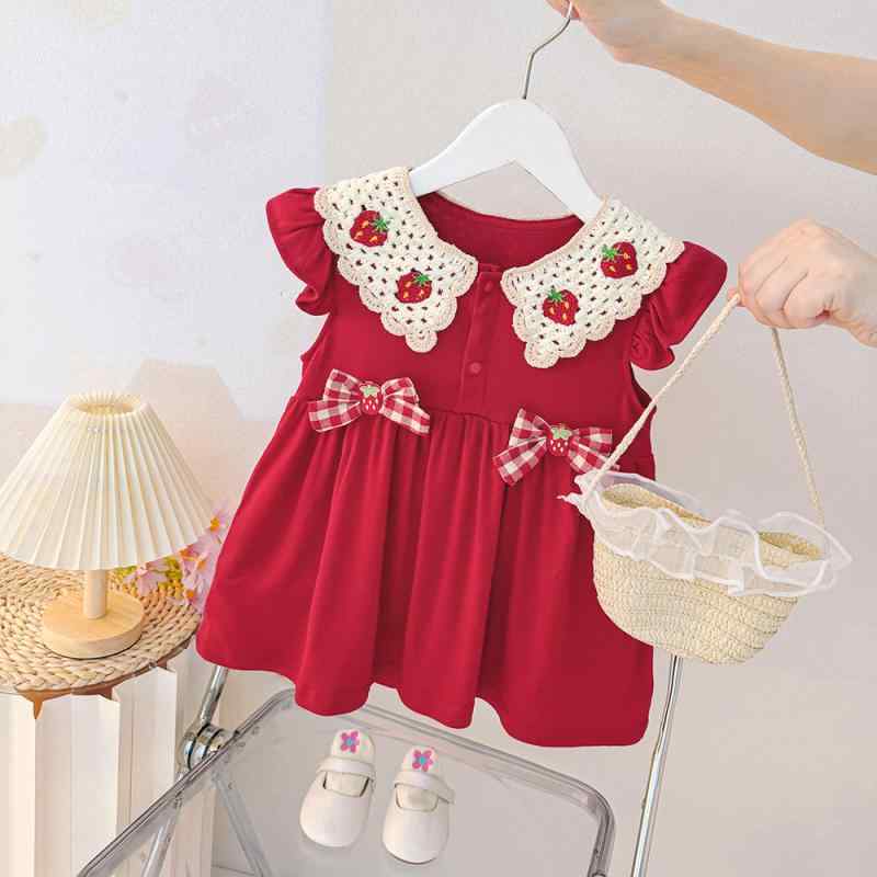 ワンピース 女の子 キッズ プリンセスドレス いちご柄 フォーマル ベビー 子供服 1歳 誕生日 発表会 結婚式 お呼ばれ かわいい コットン 春夏