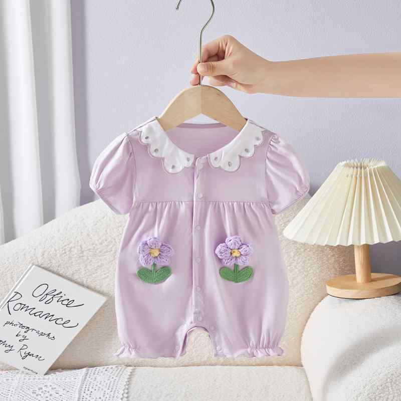ロンパース 女の子 ベビー 夏 前開き 半袖 立体花柄 綿100% 薄手 新生児 お宮参り セレモニードレス 100日祝い 出産祝い カバーオール 韓国風 かわいい