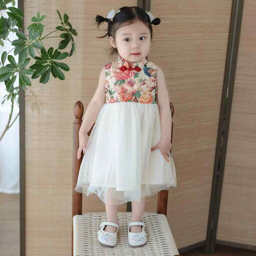ワンピース 女の子 子供 ベビー 夏物 中国風 漢服 プリンセス チュールスカート ノースリーブ 1歳誕生日 セレモニードレス バースデーフォト 綿100% コットン Aライン 白 ワンピース 女の子 子供 ベビー 夏物 中国風 漢服 プリンセス チュールスカート ノースリーブ 1歳誕生日 セレモニードレス バースデーフォト 綿100% コットン Aライン 白